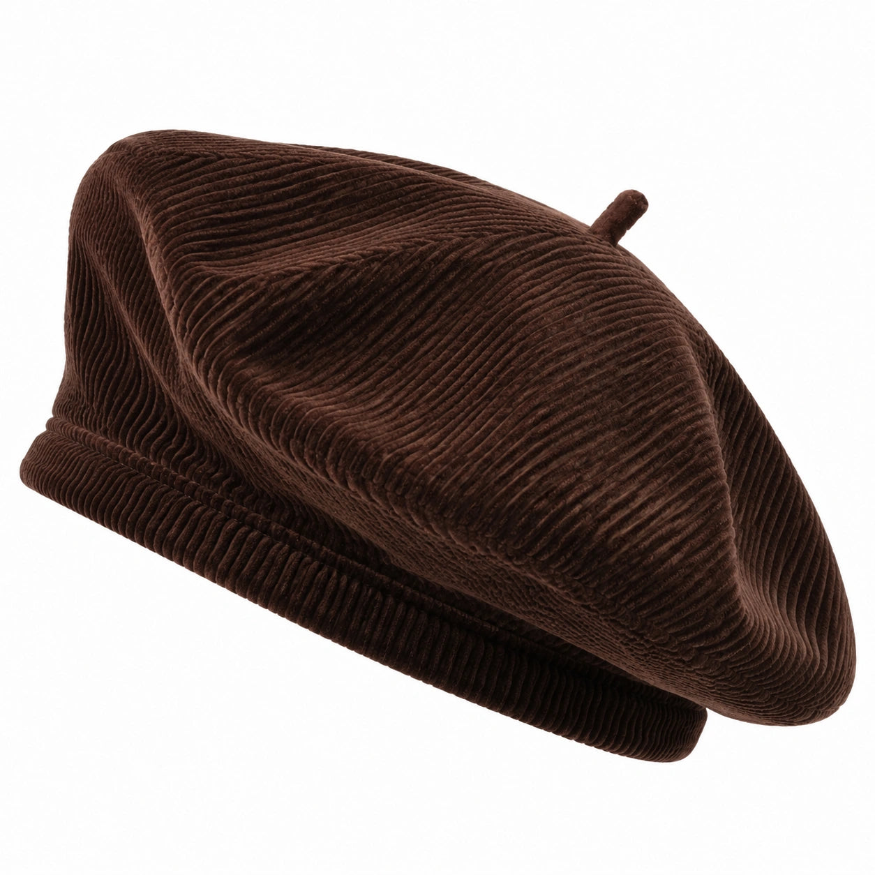 Béret taille unique en velours côtelé marron - couvre-chef souple quotidien