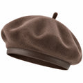 Béret taille unique brun en textile effet laine avec bord effet cuir style classique