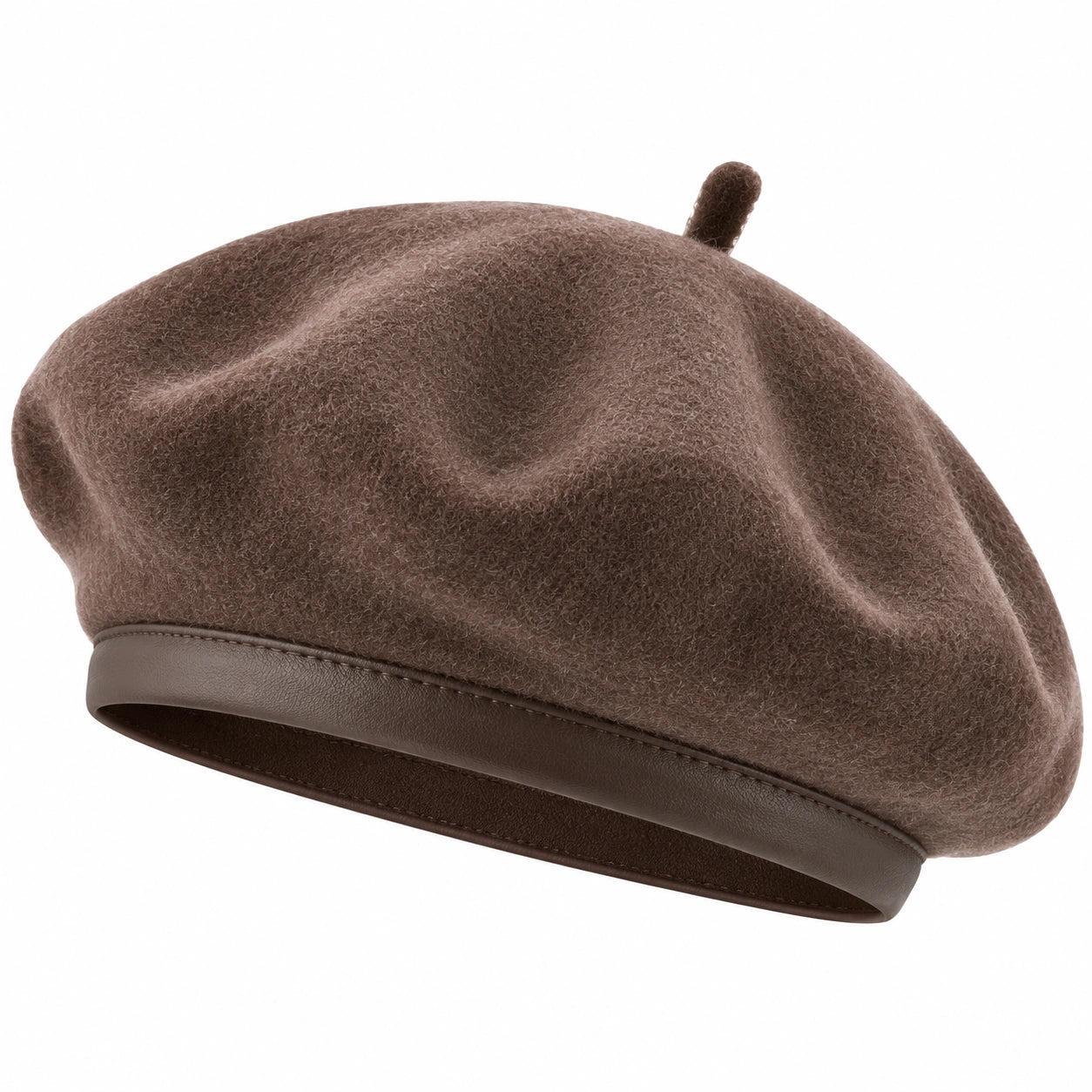 Béret taille unique brun en textile effet laine avec bord effet cuir style classique