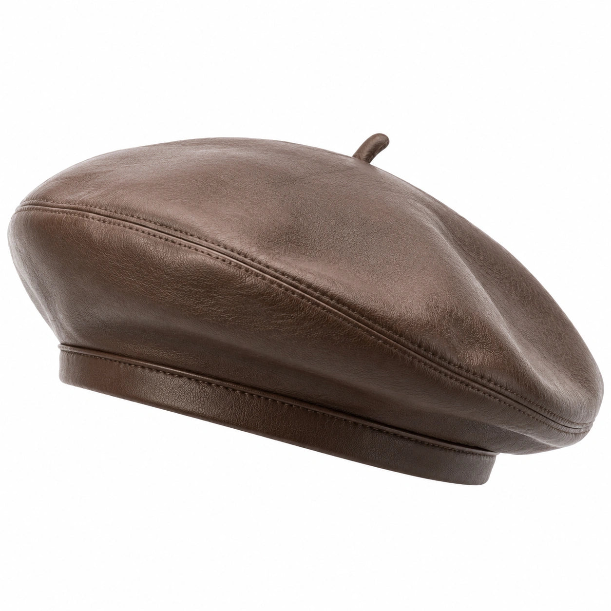Béret taille unique en matière synthétique aspect cuir marron style vintage