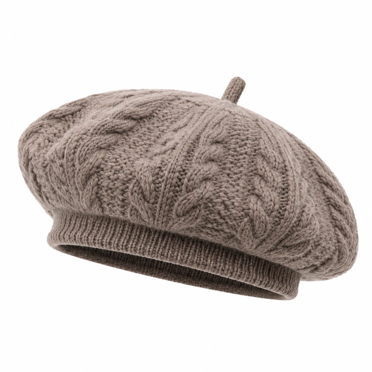 Béret taille unique en maille taupe style torsadé