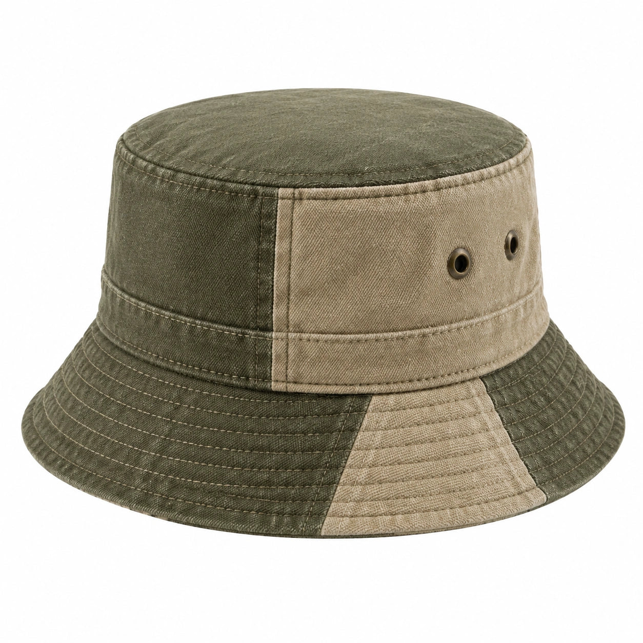 Chapeau bob taille unique en textile tissé vert kaki et beige style bicolore pour usage quotidien