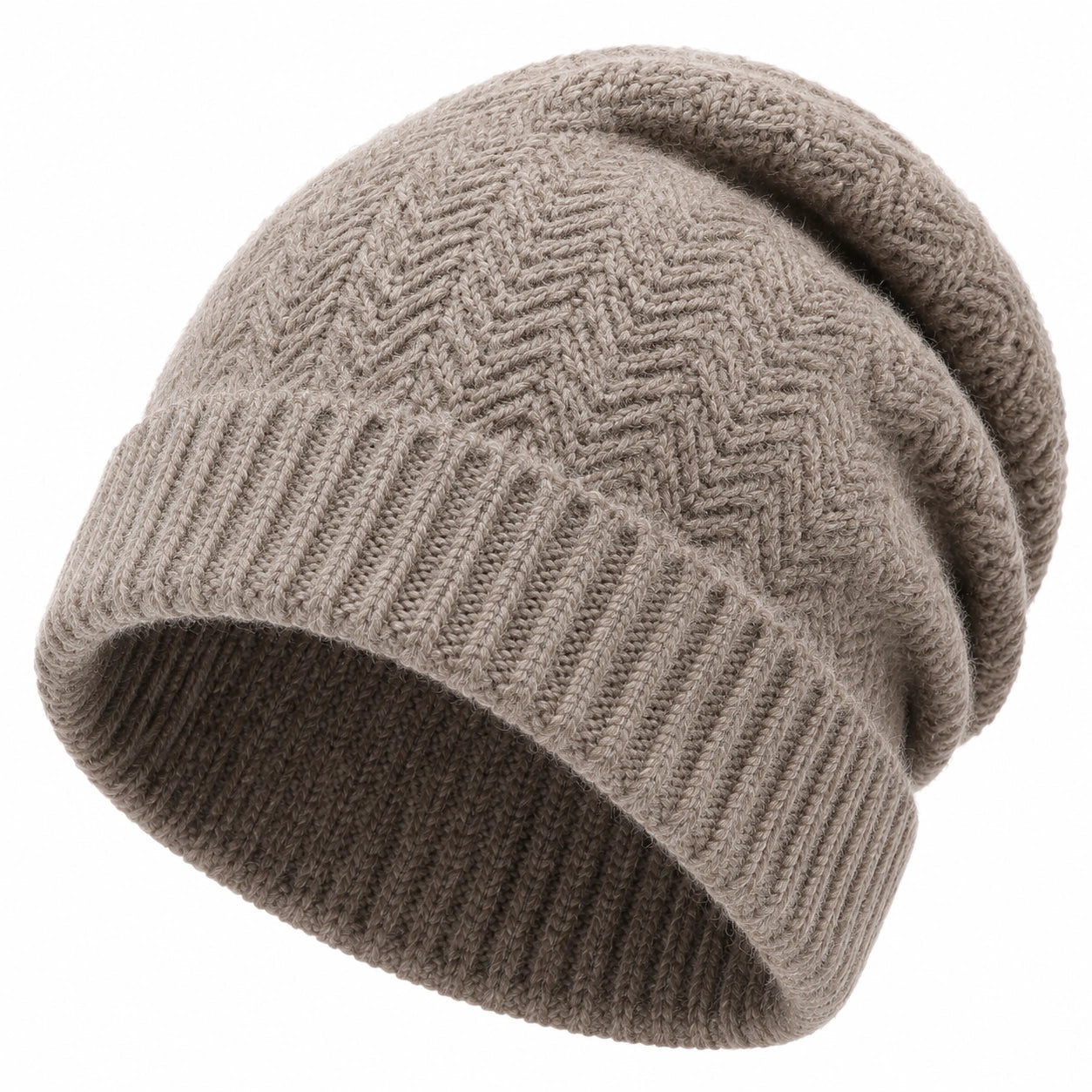 Bonnet taille unique en maille beige à revers style décontracté