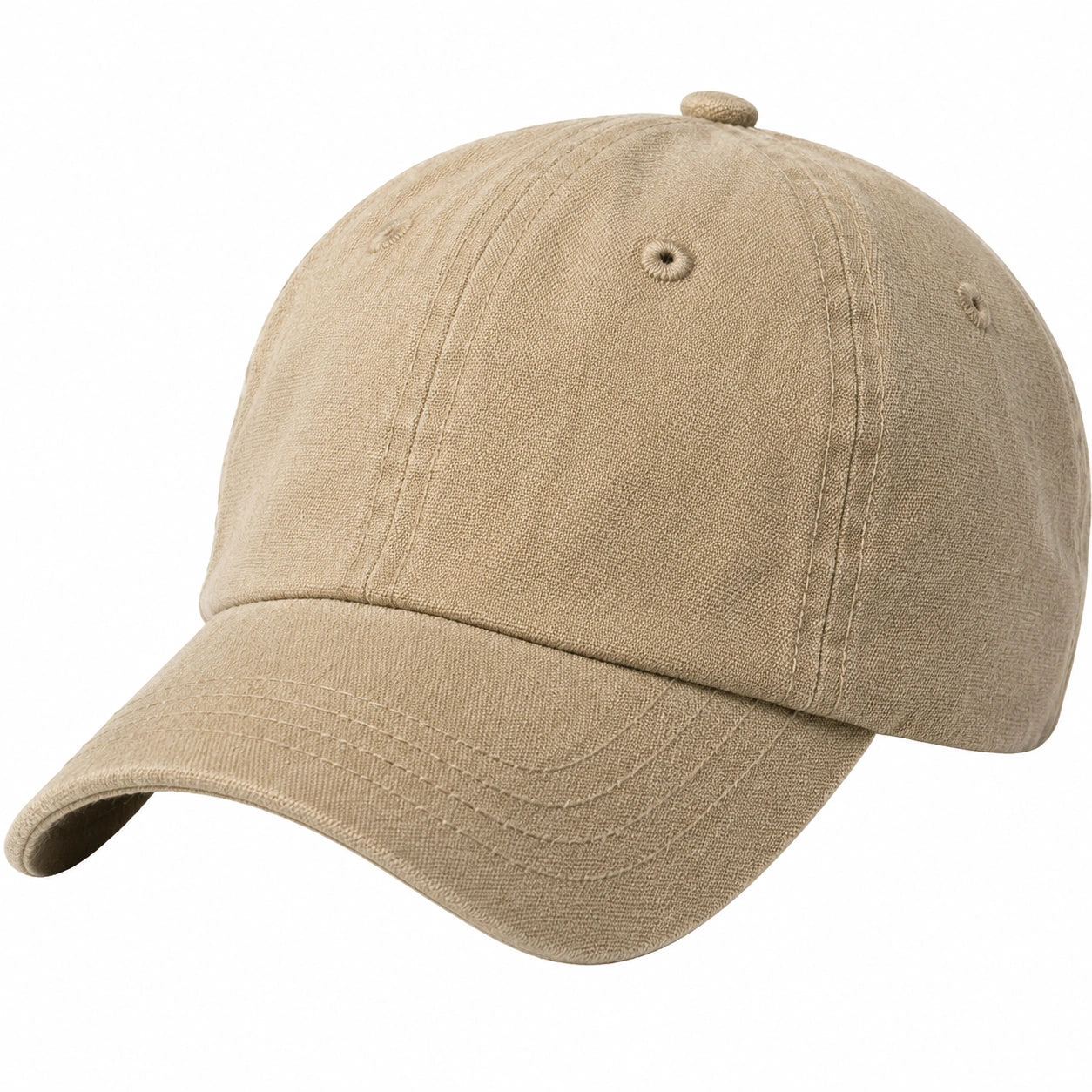 Casquette de baseball taille unique en tissu beige - visière courbée ajustable