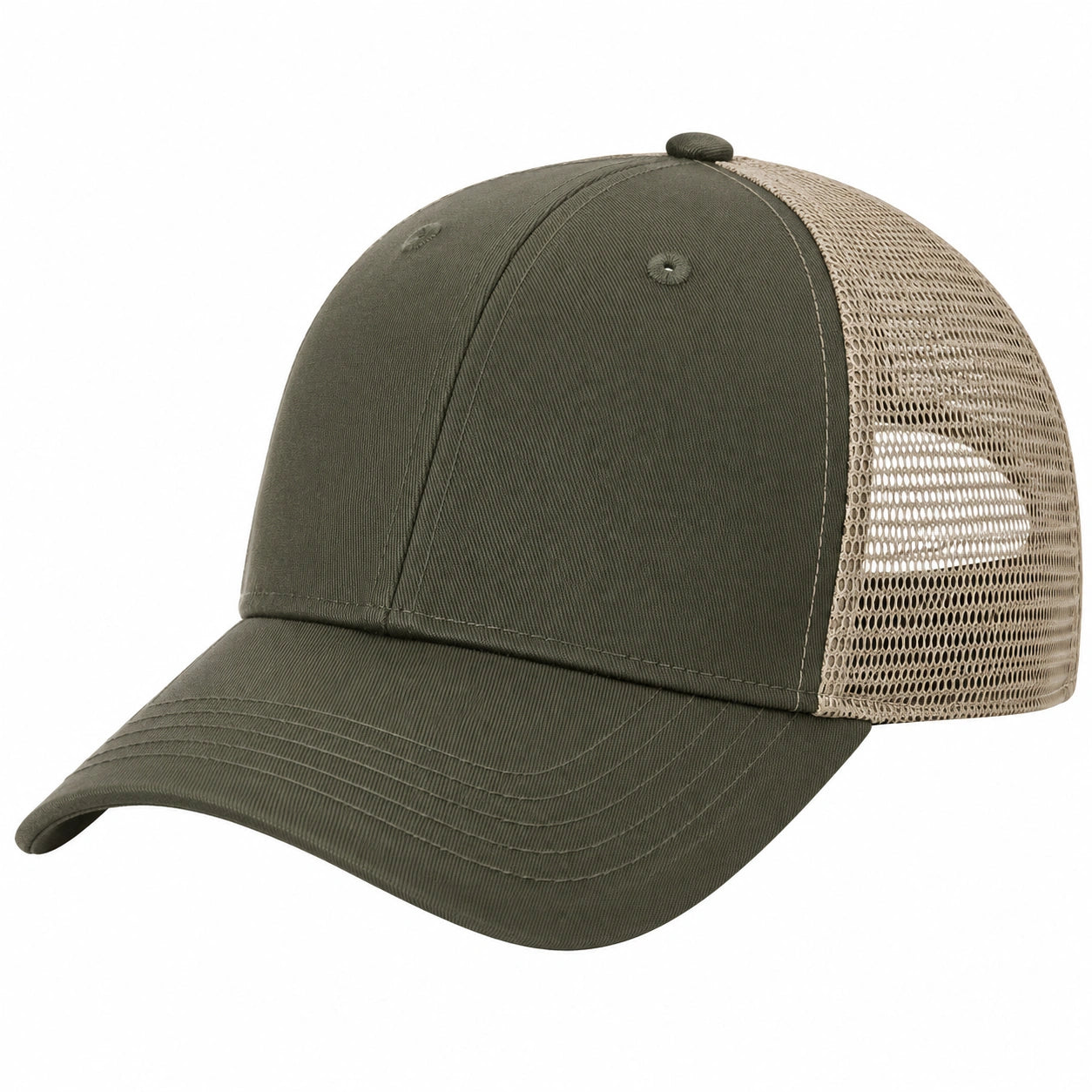 Casquette trucker taille unique en tissu vert kaki et maille beige respirante style décontracté