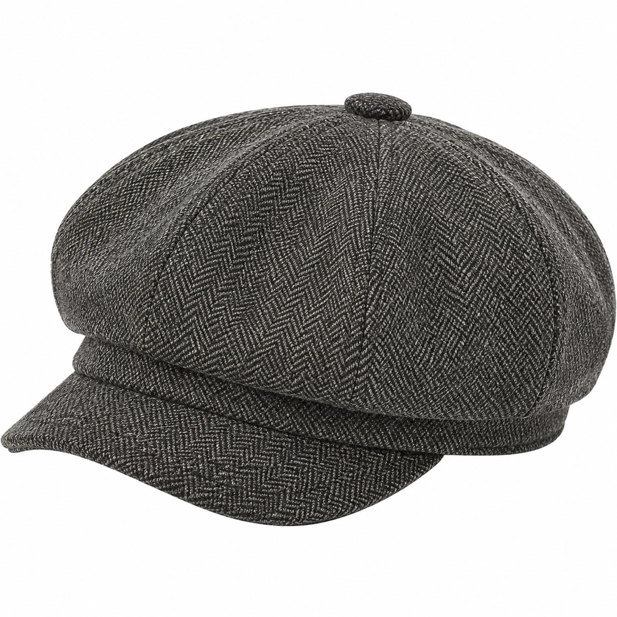 Casquette gavroche taille unique en tissu gris foncé à chevrons style rétro