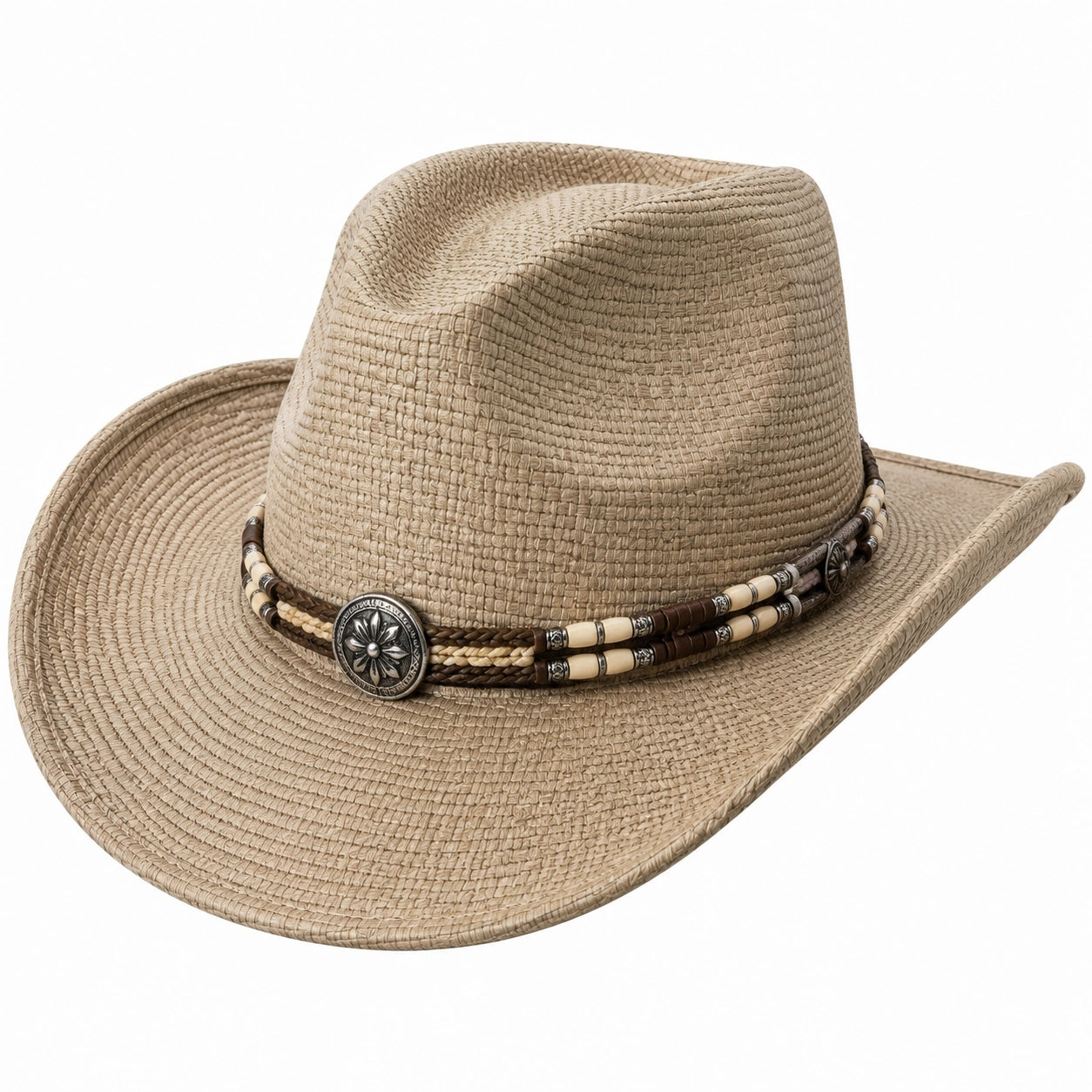 Chapeau cowboy taille unique en fibres tressées beige style western