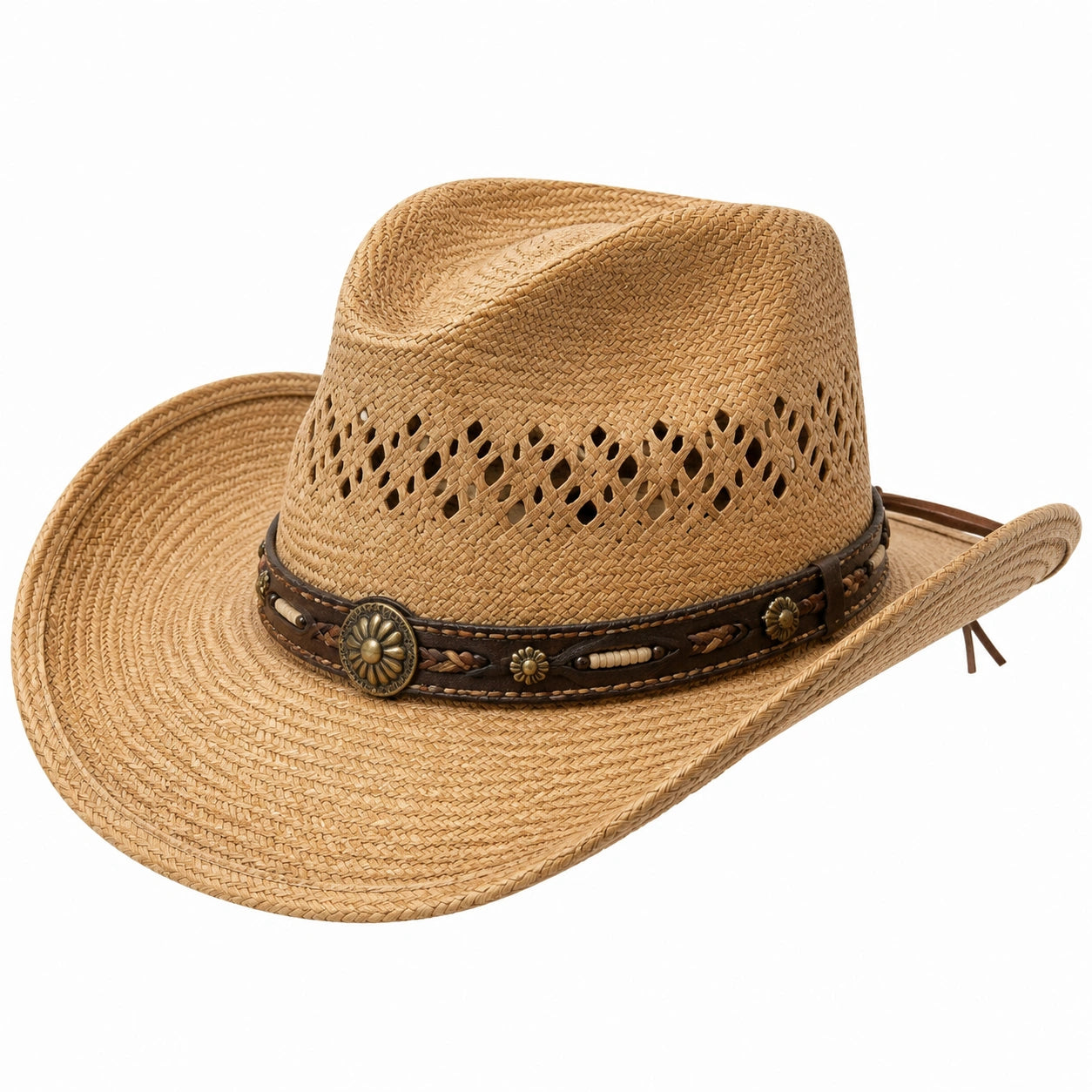 Chapeau cowboy taille unique en paille beige ajouré style western