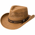 Chapeau cowboy taille unique paille tressée marron style western ajouré