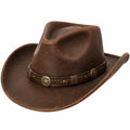 Chapeau cowboy taille unique brun en matière synthétique aspect cuir style western