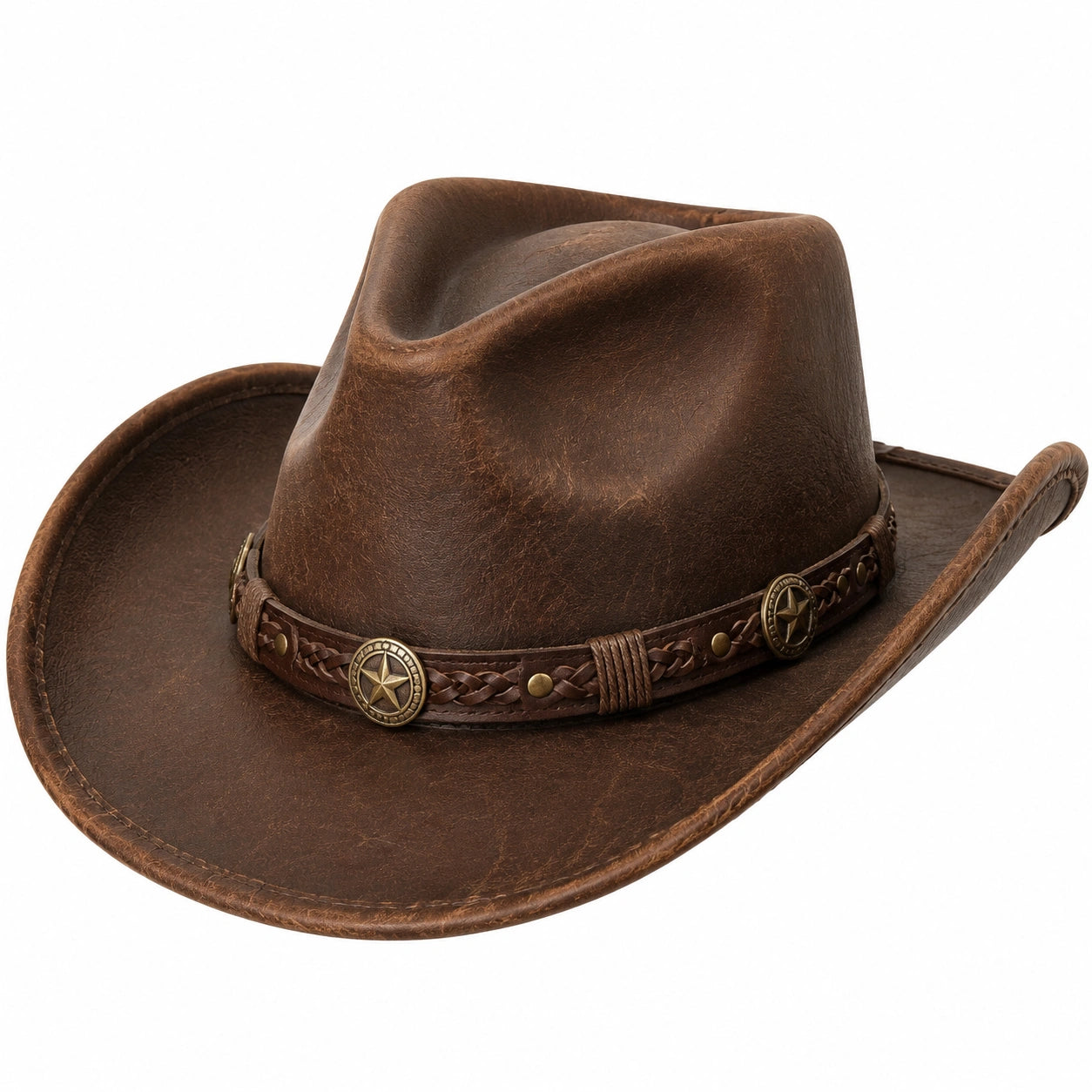 Chapeau cowboy taille unique brun en matière synthétique aspect cuir style western