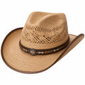 Chapeau cowboy taille unique en paille beige tressée - bord large aéré