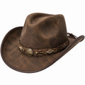 Chapeau western taille unique marron en matière synthétique aspect cuir à bord large