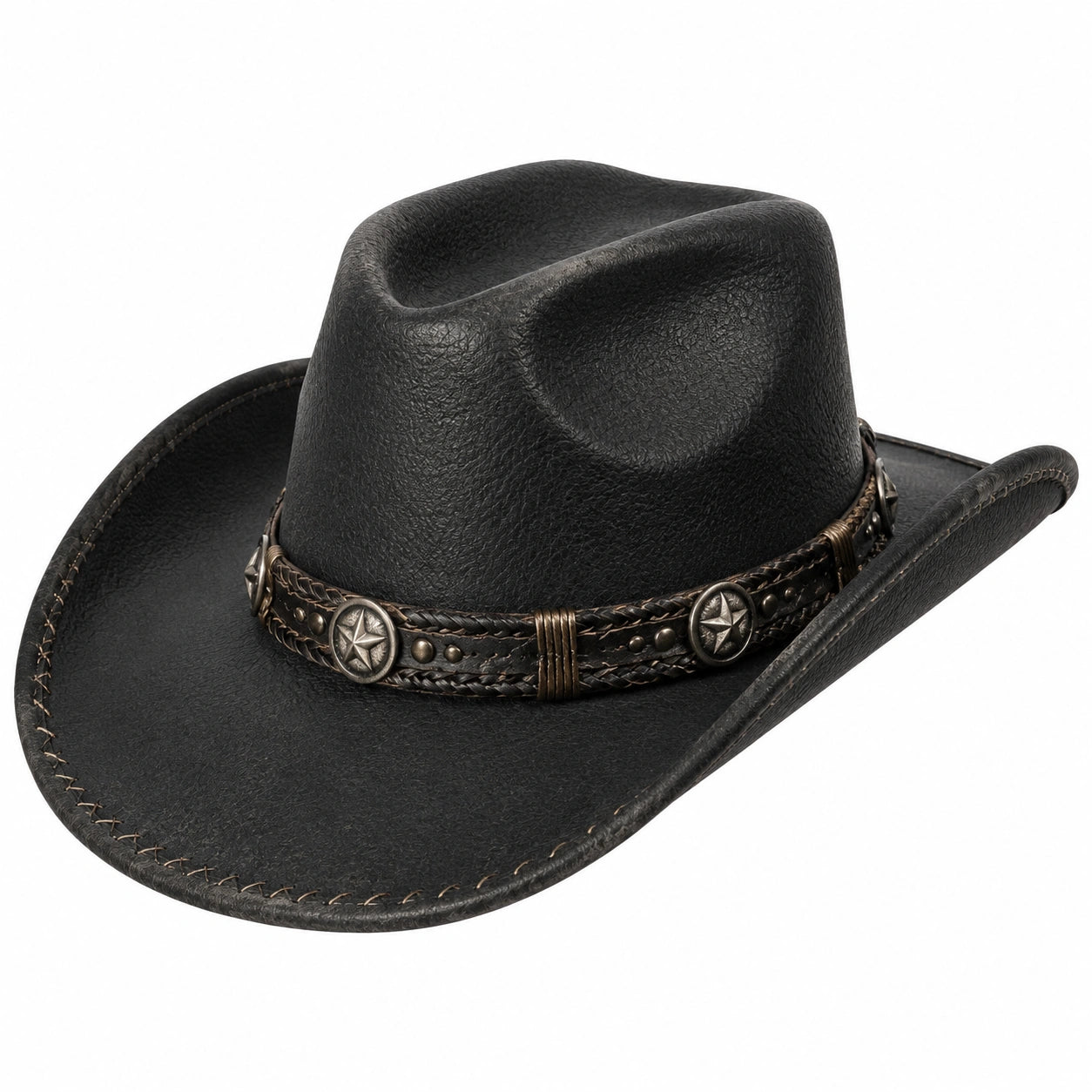 Chapeau de cowboy taille unique en matière synthétique noire à bord large
